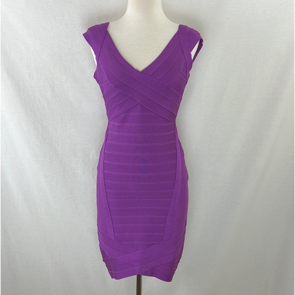 HERVE LEGER Hi-Lo Asymmetric Bandage Dress, Purple, Large NWOT $1,250 Authentic